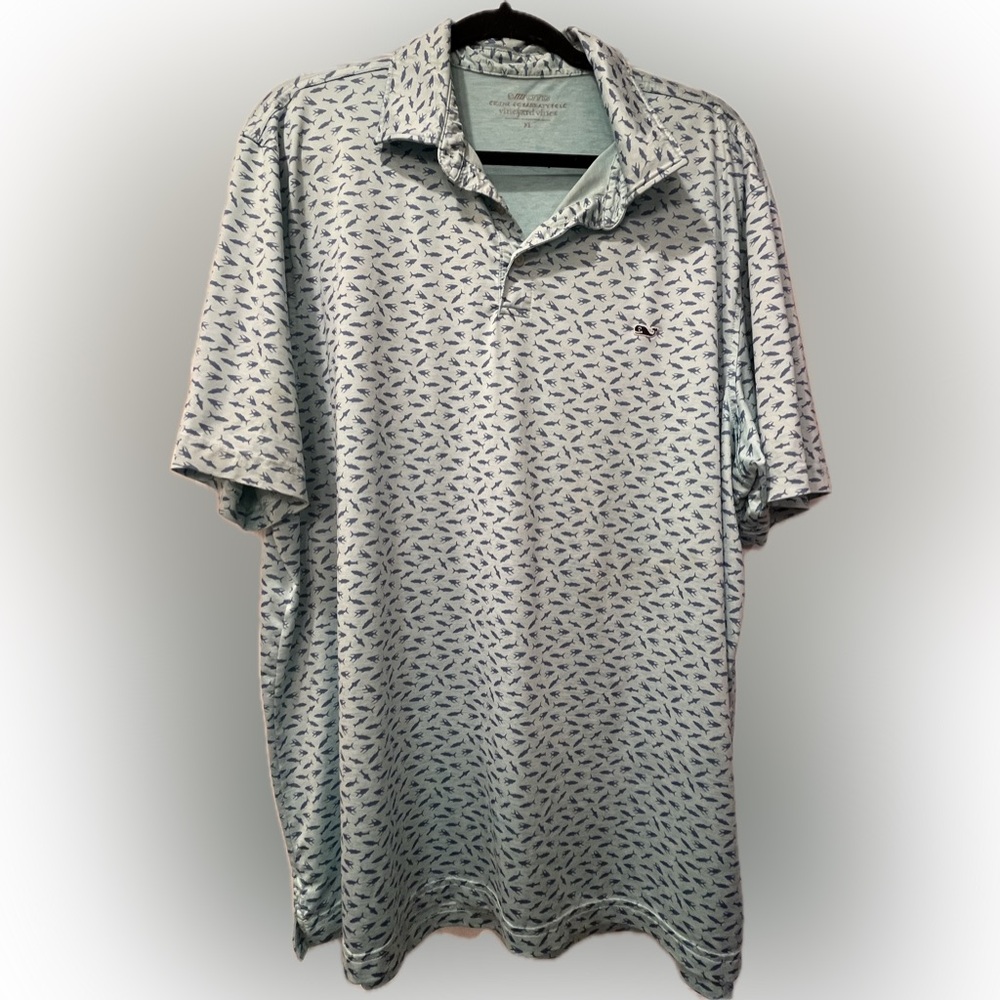 Vineyard Vines Sankaty Golf Performance Polo XL Blue micro shark and fish
